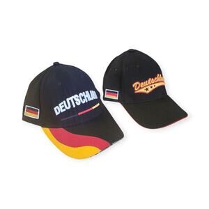Pair of Deutschland Germany Black Embroidered Baseball Soccer Cap Hat Lid NEW